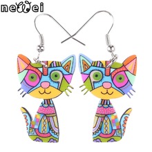 Bonsny Drop Cat Earrings Acrylic Long Dangle Earring 2015 Fashion Jewelry For Women Girl New Style Cute Animal Accessories