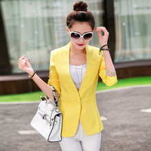 Autumn Women Blazer 2015 Casual Female Outwear Jacket Plus Size Print Candy Color Coat Long Sleeve