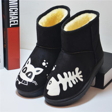 Fur Women’s Winter Waterproof Snow Boots Female Warm Animal Printed Shoes Australia Lady Without Shoelace 2015 Female Shoes