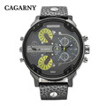 CAGARNY leather watch men fashion sports quartz watch date display 52MM Dial Wristwatches double movement military