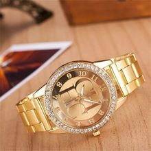 Arab numbers Europe and USA fashion style CH HC Letter birthday gift Golden rhinestone female quatz Wristwatches