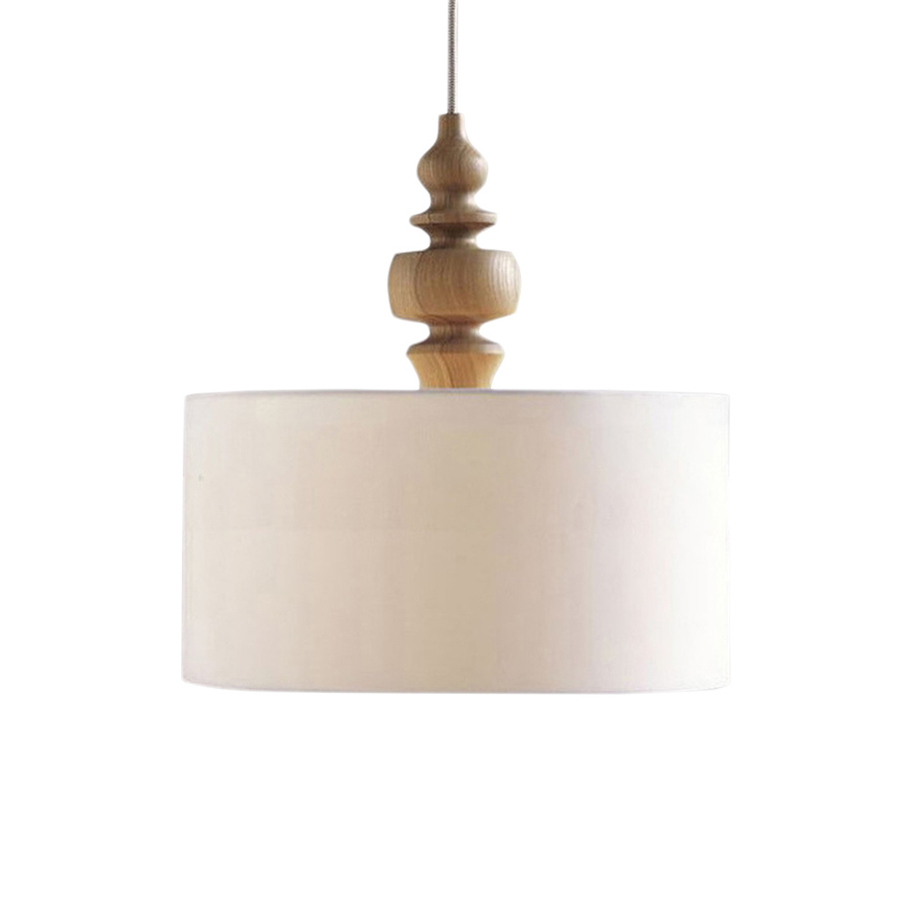 Simple et moderne tissu tambour pendentif lampe nordic ronde pendentif lumière bois art salle de lampe