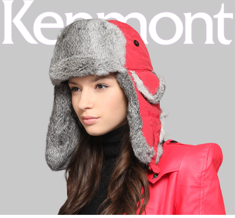 Bomber Caps Hats Kenmont Fashion Winter Classic Aviator Hats Of Red Color With 100% Rabbit Fur Hair KM-2171