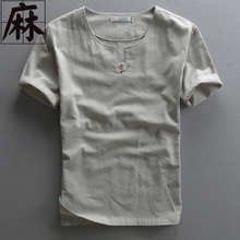 2016 Fashion Summer Male Casual Linen T-shirt Shortsleeve Vintage Fluid Breathable Thin Pullover Men Brand Import Clothing Shirt