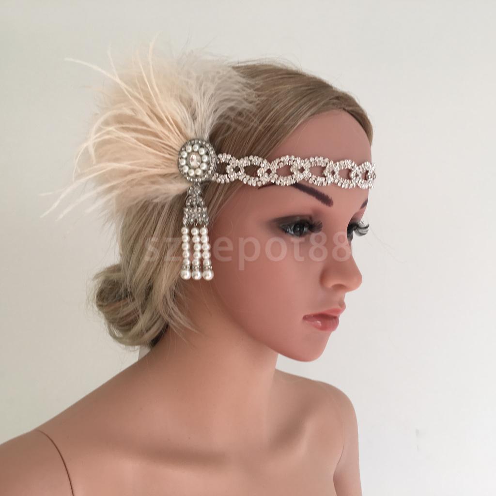 Cocktail Vintage Gatsby 1920s Flapper Feather Headband Fascinator Headpiece 