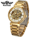 Skeleton gold color dial gold color stainless steel bracelet relogio male Winner brand watch for men