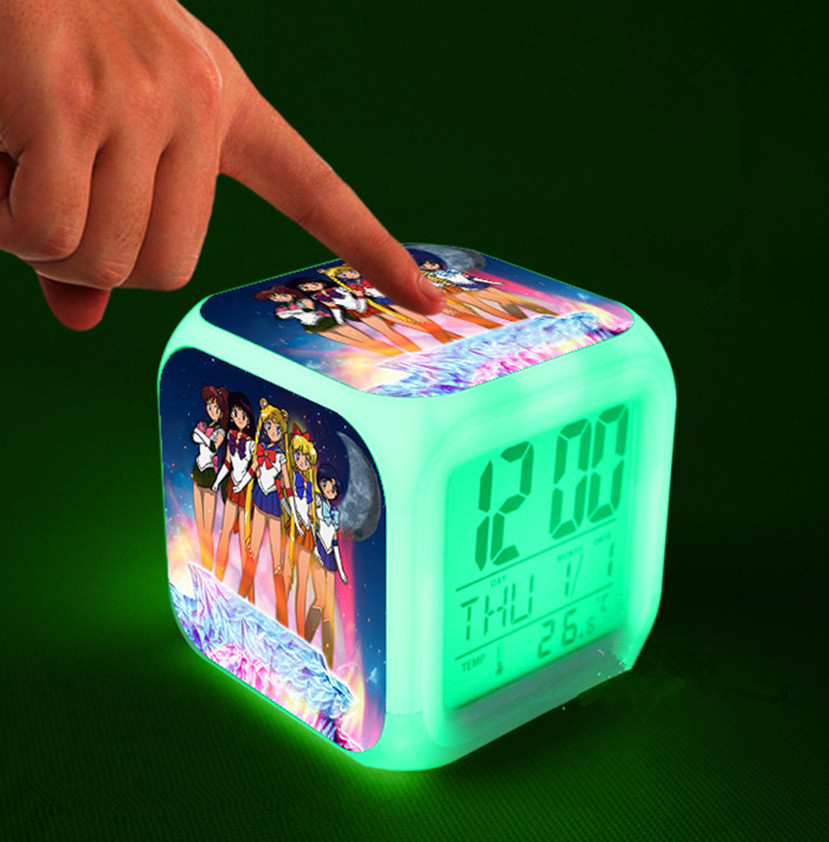 New Sailor Moon 5 Pretty Girls LED Digital Alarm Clock LED Desk Clock 7 Colors Change