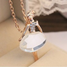 Fashion Free Shipping 2015 Trendy Cute Jewelry Female Full Drill Ballerina Crystal Pendant Necklace Long Sweater Chain Necklaces