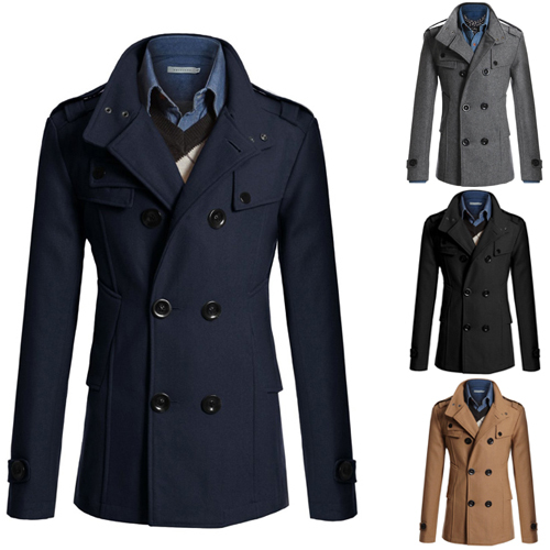 2014 Fashion Stylish Men's Trench Coat, Winter Jacket, mens mid-long slim Double Breasted Coat, Overcoat woolen Outerwear M-XXL