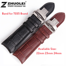 22mm 23mm 24mm Brown Alligator Pattern Genuine Leather Watch Bands Straps Bracelets Brushed Steel Butterfly Clasp For T035