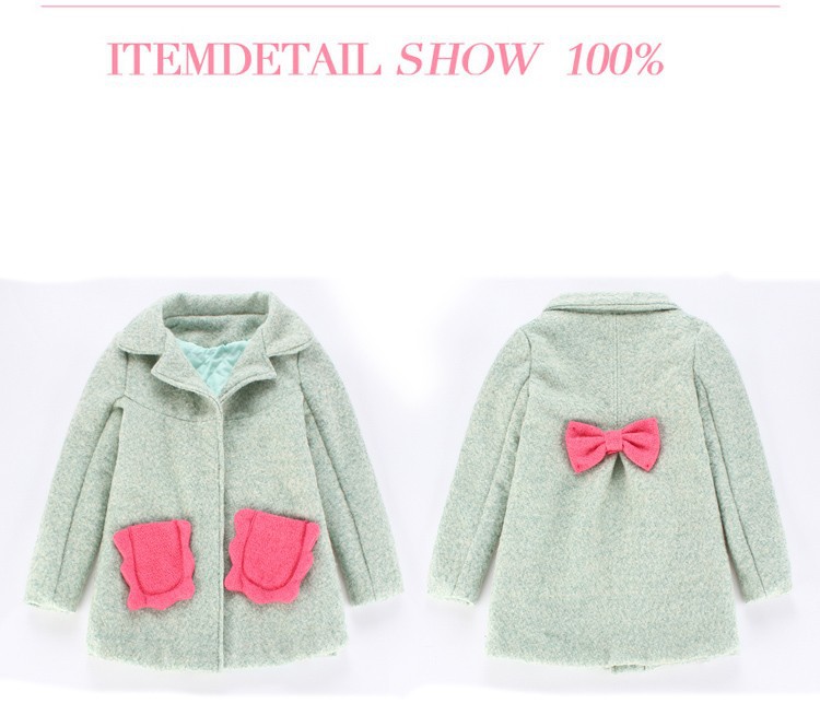 2015 new fashion mother and daughter winter clothing girls wool winter coats long pockets bow long sleeve kids autumn winter blends jackets warm 6 7 8 9 10 11 12 13 14 15 16 years old kids little big girls autumn children wool clothes (9)