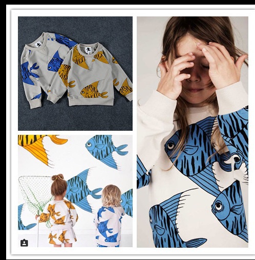 2015 mini rodini Fishes Print Sweatshirt hoodies children s sweatshirt boy hoodies for girls baby sweater