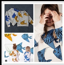 2015 mini rodini Fishes Print Sweatshirt hoodies children’s sweatshirt boy hoodies for girls baby sweater vetement enfant garcon