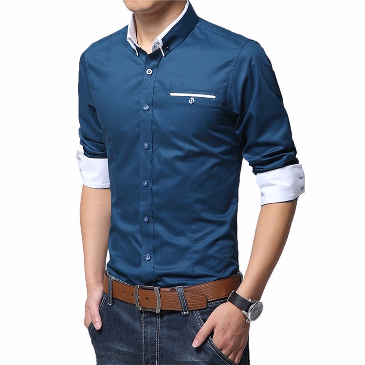 Long Sleeve Men Dress Shirt Solid Color Plus Size M-5XL High Quality Men\'s Formal Shirts Slim Fit 2016 Spring Fashion 2