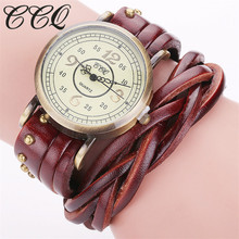 CCQ Brand Fashion Vintage Retro Rivet Braided Genuine Leather Bracelet Watch Women Quartz Watch Clock Relogio