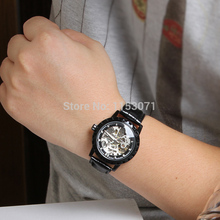 WRG8079M3B2 Winner brand automatic men black color skeleton business dress watch with gift box free shipping