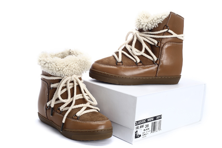 Isabel Marant Women Winter Warmly Plush Fur Ankle Snow Boots Genuine Leather Height Increasing Sneakers