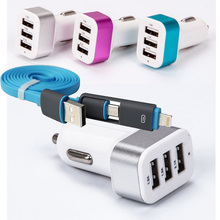 3 Port USB Mobile Phone Car Charger For iPhone 6 6S Plus For Samsung Galaxy S4