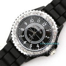2015 New Retro Geneva Crystal Watch Jelly Gel Silicon Girl Women s Rhinestone Quartz Wrist Watch