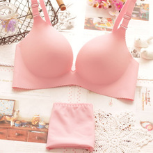 V sexy ultra deep rim gather solid small chest thickness seamless one-piece paragraph girl sexy lingerie bra set