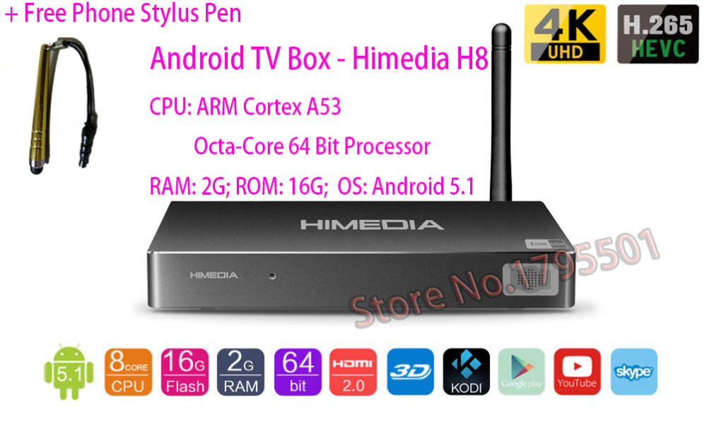2016 Lastest Android TV Box Octa Core HIMEDIA H8 Smart TV Box 2GB 16GB 3D 4K UHD Home TV Network Player, Free & fast shippment