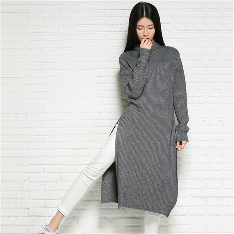 Winter&Autumn Women O-Neck Cashmere Knitted Long Sweater 2015 Fashion Lady Knitting Pullover Casual Knitwear Jumper Brand New