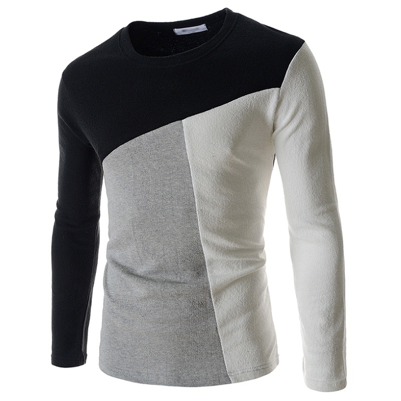 Hot Sale New 2015 Spring Listing Mens T Shirt Brand England Style Patchwork Color Long Sleeve