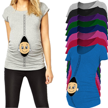 2015 New «baby peeking out» short-sleeve Maternity Shirt Printed maternity plus size XXL Free shipping