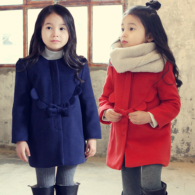 Top Winter children coat girls Red&Black&Blue Wool...