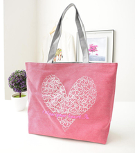 2016 New Fashion Printing Women Bag Super Cute Foam Hearts Canvas Shopping Bag Shoulder Bags Wholesale Free Shipping