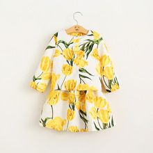 Kids Girls Long Sleeve Tulip Stamp Jacket + Sleeveless Dress Suit for Children High Quality Children Clothing Sets
