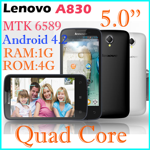 original Lenovo A830 phone mtk6589 quad core android phone android 4 2 unlocked cellphone 1GB Ram