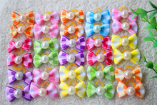 30pcs New Tartan Design Dog Hair Bow Pet Dog Bows With Pearl Cute Rubber Band Hairpin Grooming Accessories