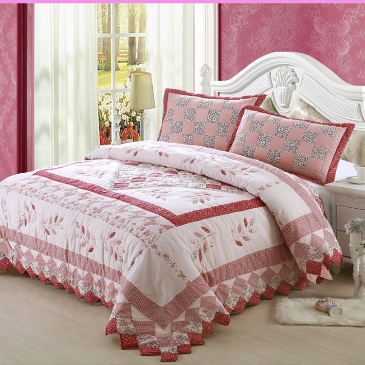 Quilt Set 3pcs Bed Spread Bedding Sets pink Blue Cotton bed linen/bed set 3pcs(quilt +2 Pillowcase) king Size 225*250CM 50*70cm