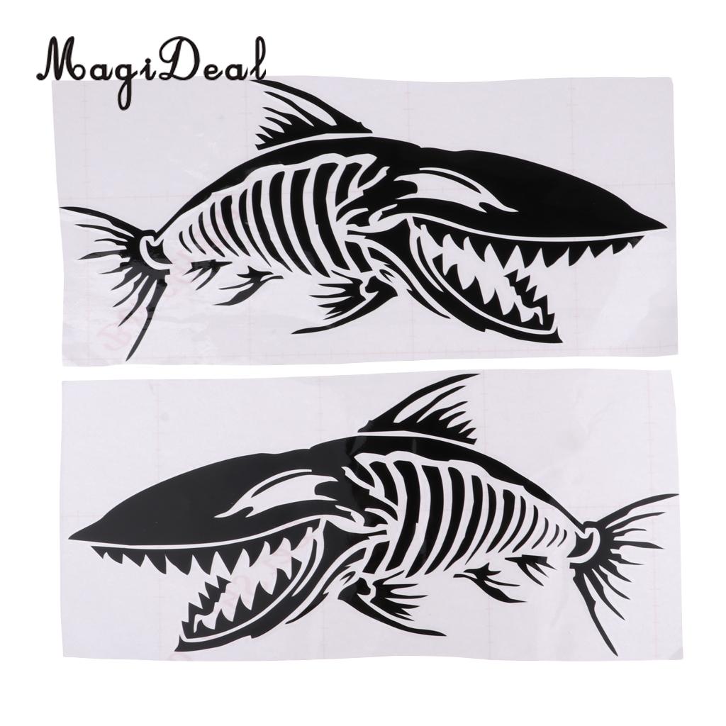 2Pcs Skeleton Fish Bones Boat Canoe Kayak Decals Fishing Graphics Stickers
