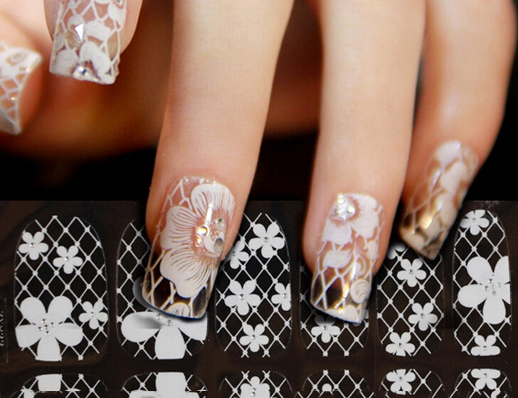 New 3D Lace Crystal Nail Art Tips Sticker Decal Full Wraps DIY Decorations Beautiful Fashion Nail
