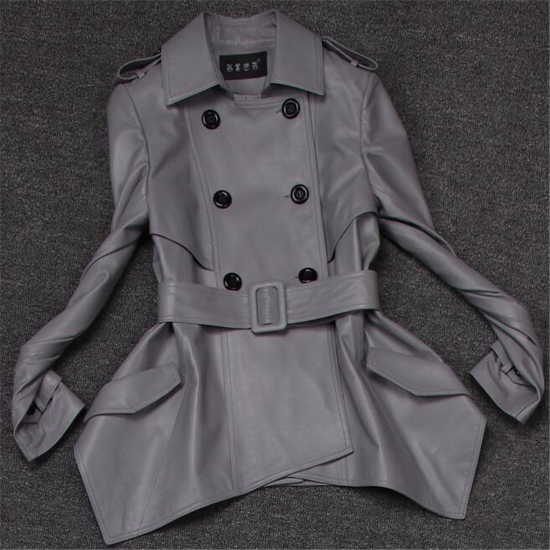 New Spring Autumn Fashion Women Genuine Leather Coat Belted Long Jacket Female Slim Trench Coat Parka 20160225-4