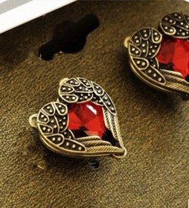 ER177  European and American jewelry happiness angel wings peach heart earrings