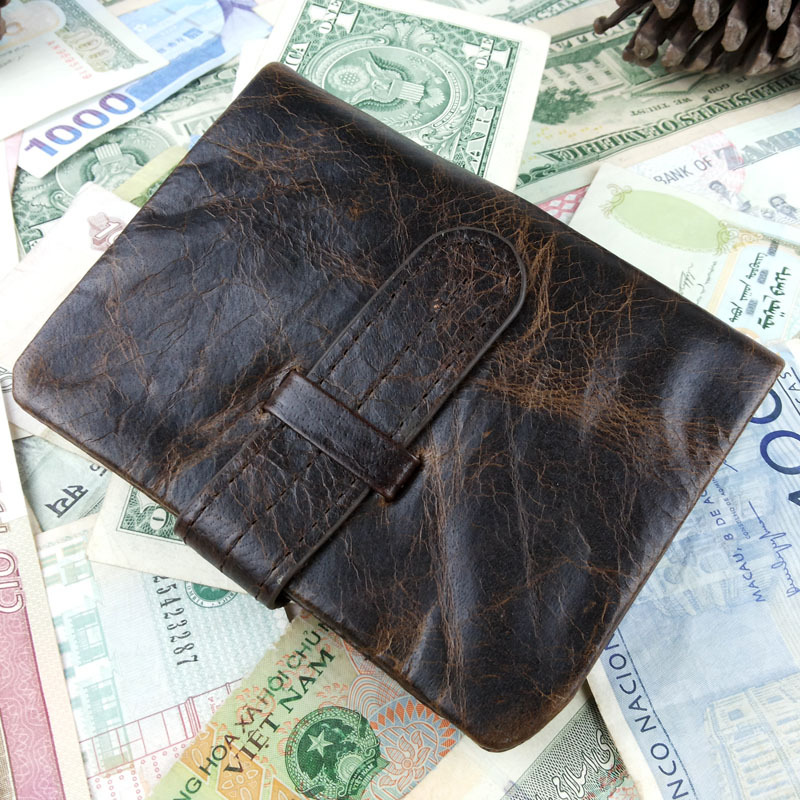 Vintage Designer Famous Brand 100 Genuine Cowhide Oil Wax Leather Men Short Bifold Wallet Wallets Purse