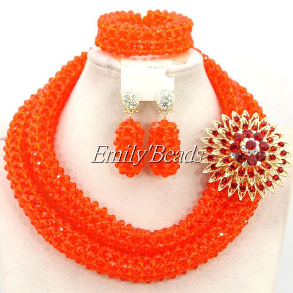 African Wedding Beads Jewelry Sets Crystal Beads Necklace Jewelry Set Nigerian Wedding Bridal Jewelry Set Free Shipping AMJ226