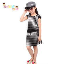 High Quality Casual Girl Short-sleeve Dress Children Clothing Baby Girls’ Cotton Striped Printed Dresses Fashion Kids Clothes