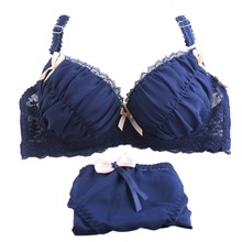 Women Push Up Bra Set Girl Bowknot Lace Underwear Underwire Brassiere Outfit 32-36B