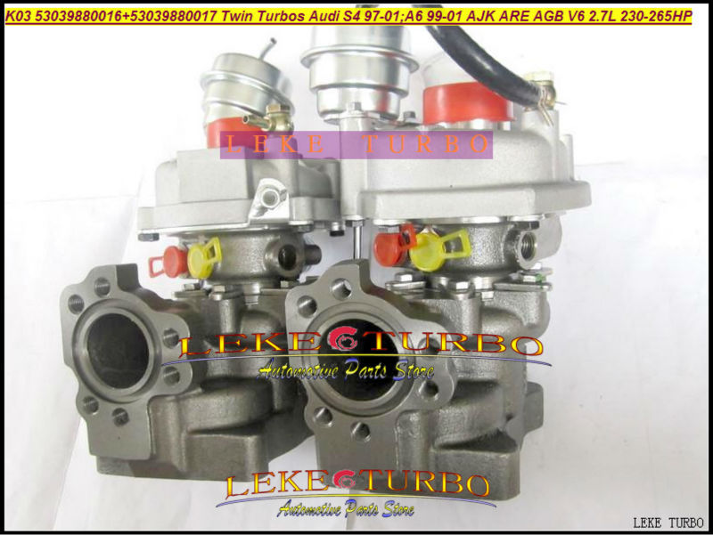 K03 53039880016+53039880017 Twin Turbos Turbocharger For AUDI S4 97-01 A6 99-01 AJK ARE AZB AGB V6 2.7L 265HP (5)