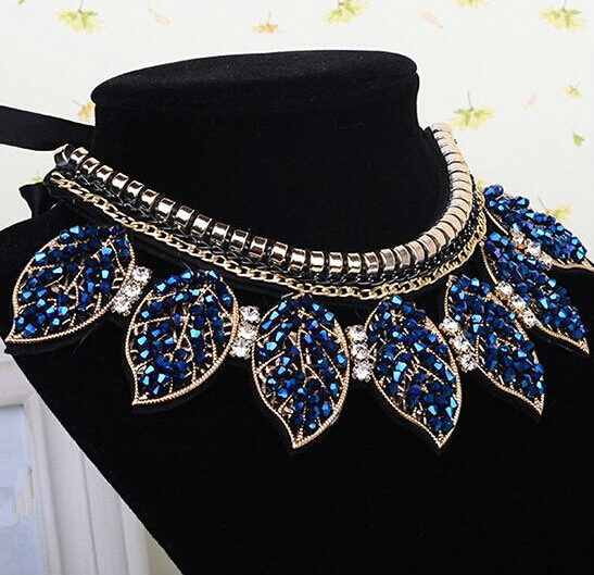 Free shipping Hot new fashion jewelry accessories punk Metal leaves crystal false collar necklace wholesale Dickie