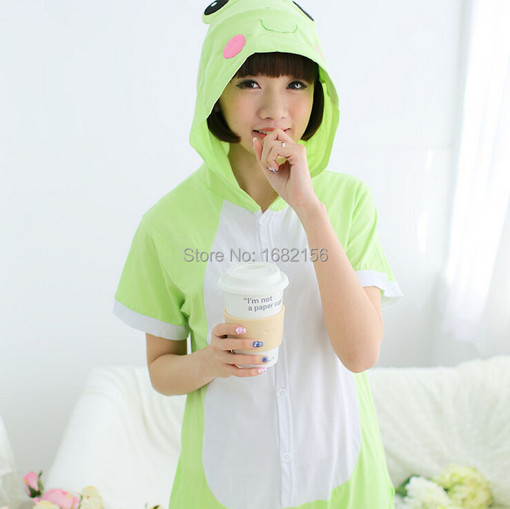 Frog Pajamas 100% Cotton Short Sleeves Anime Cartoon Animal Summer Onesies Unisex Frog Pyjamas Sleepwear For Adults 5.jpg