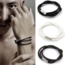 New Men Boys Unsex Black Brown Pu Leather Braid Multilayer Bracelets Male Wide Wrist Band Bangle Jewelry Accessories BR004