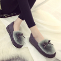 Women Flats 2017 Spring Shoes Woman Sweet Round Head Lovely Bow Warm Fur Comfort Cotton Shoes