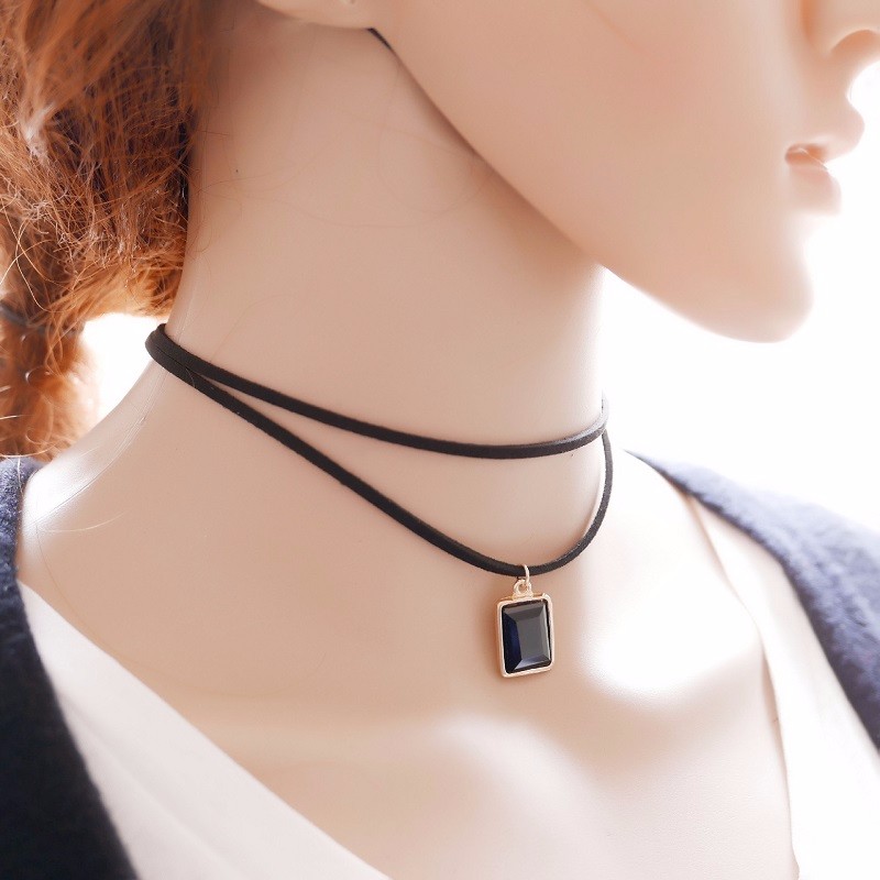 Fashion Gold Plated Square Pendant Statement Women Choker Necklace Jewelry Black Luxury Neck Multilayer Necklaces 620088