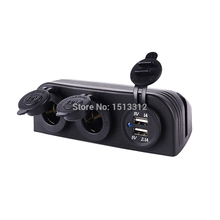 New DIY Waterproof 12~24V Motocycle Car Dual USB Car Charger Adapter + Dual Cigarette Lighter Sockets Free Shipping