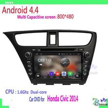 For HONDA Civic 2014 2 din Pure Android 4.4 Car DVD with WIFI  GPS USB Capacitive screen 800*480 Car radio car Audio car stereo